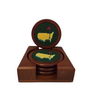 Masters Golf Tournament Smathers & Branson Needlepoint Round Wooden Coaster Set